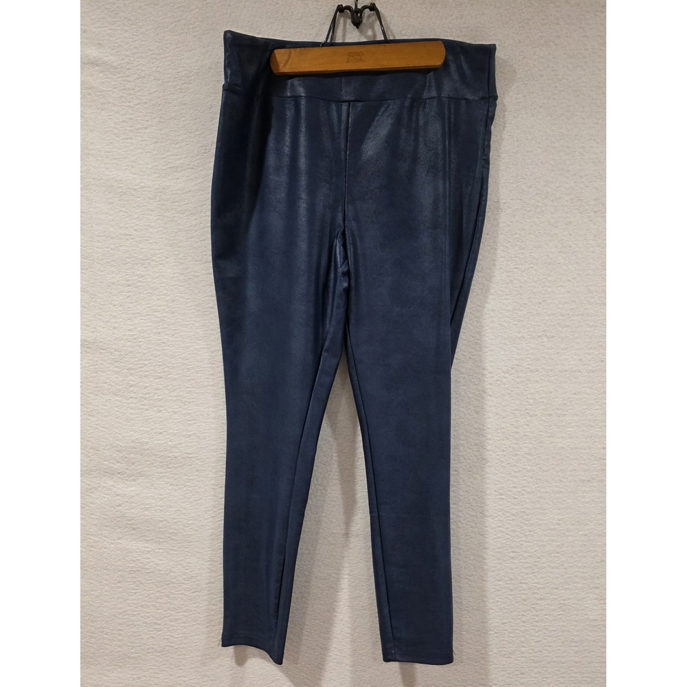 Luxe By Lularoe Women's XL Blue Faux Leather Soft Comfortable Leggings Pants